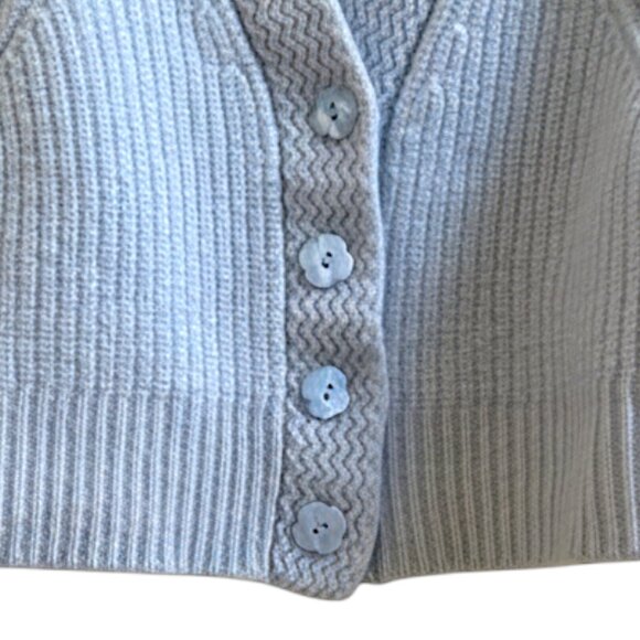 LoveShackFancy Avignon Baby Blue Crop Cardigan XS Wool Cashmere Knit Sweater - Picture 3 of 10